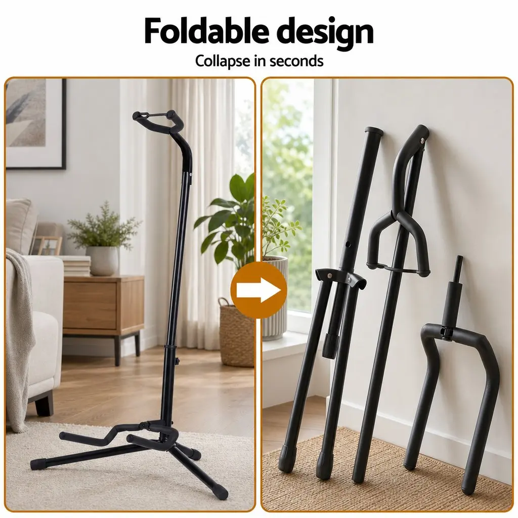 Adjustable A-Frame Guitar Stand for Acoustic Electric and Bass Instruments Compact Iron Holder Black