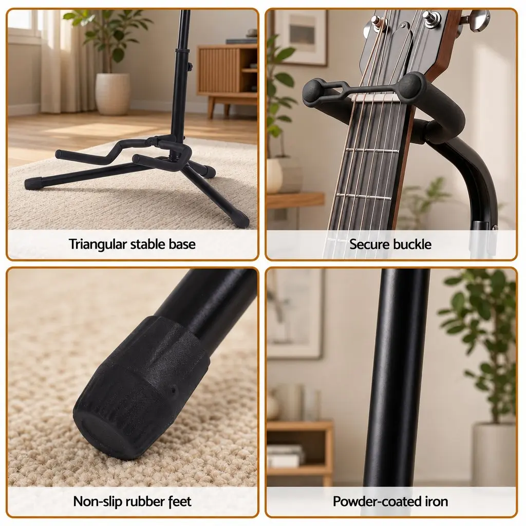 Adjustable A-Frame Guitar Stand for Acoustic Electric and Bass Instruments Compact Iron Holder Black