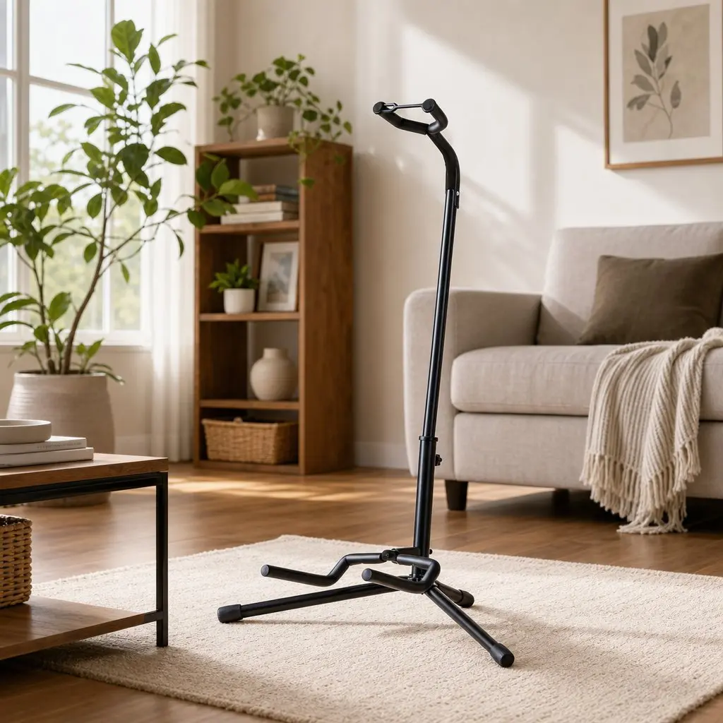 Adjustable A-Frame Guitar Stand for Acoustic Electric and Bass Instruments Compact Iron Holder Black