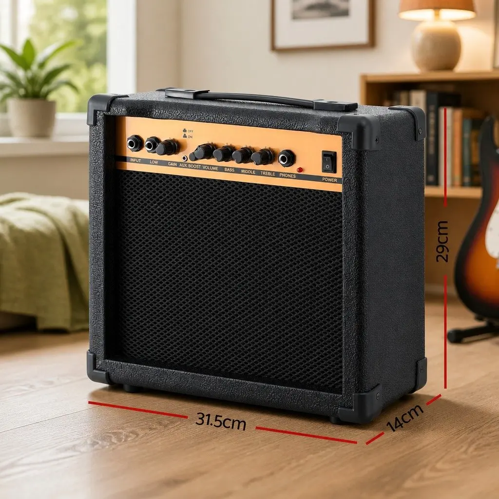 20W Guitar Amplifier Portable Practice Amp 3-Band EQ Overdrive Headphone Jack
