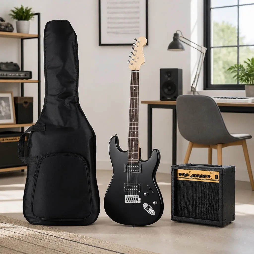 Electric Guitar Combo 20W Amplifier Stratocaster Style Beginner Music Bundle