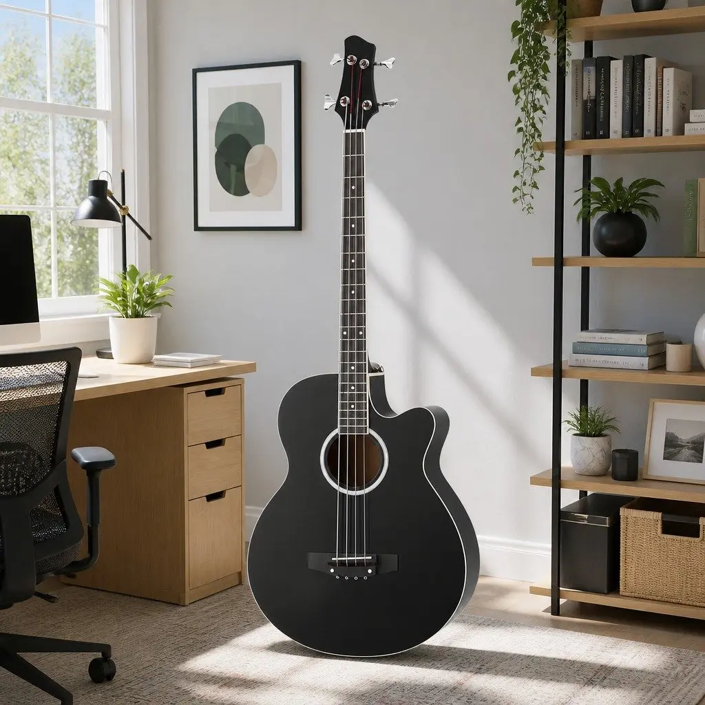 43 Inch Acoustic Bass Guitar Black Dreadnought 4-Band EQ Steel Strings