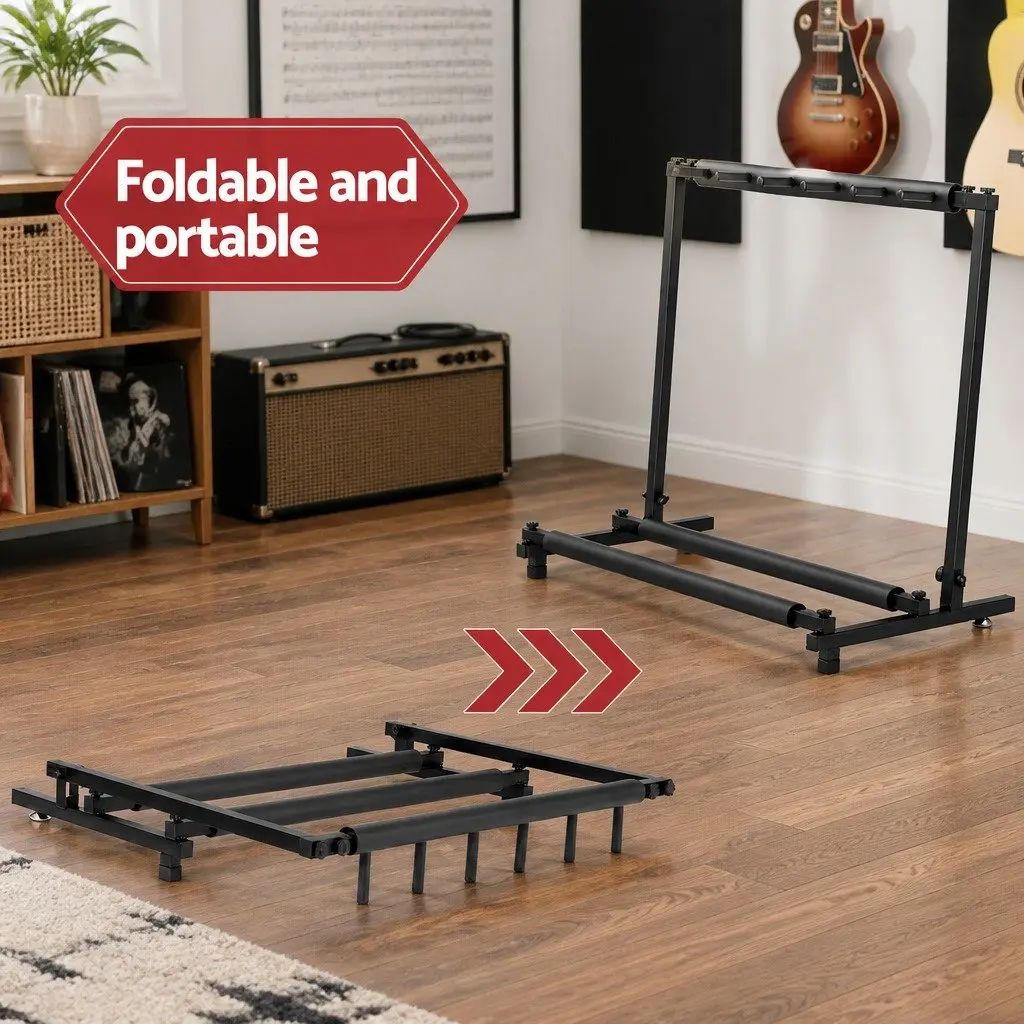 5-Guitar Folding Stand Rack Holder Display Storage Black