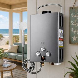 Portable Gas Water Heater LPG System Camping Outdoor Shower Heating 360L/H Grey