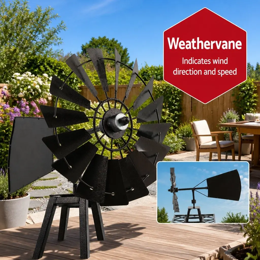 Garden Windmill 160cm Outdoor Metal Ornament Decoration Weathervane Spinner