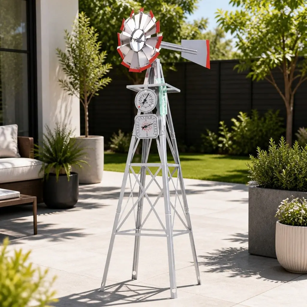 Garden Windmill 4FT Metal Outdoor Decor Ornament Weathervane 12 Blades