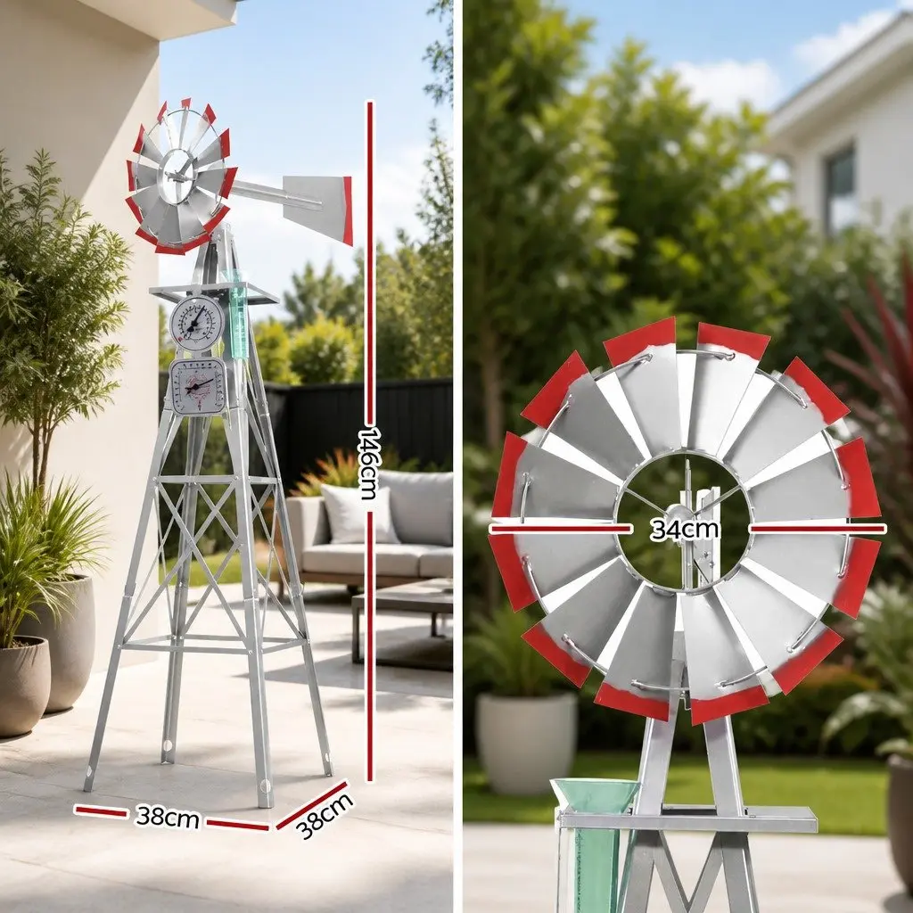 Garden Windmill 4FT Metal Outdoor Decor Ornament Weathervane 12 Blades
