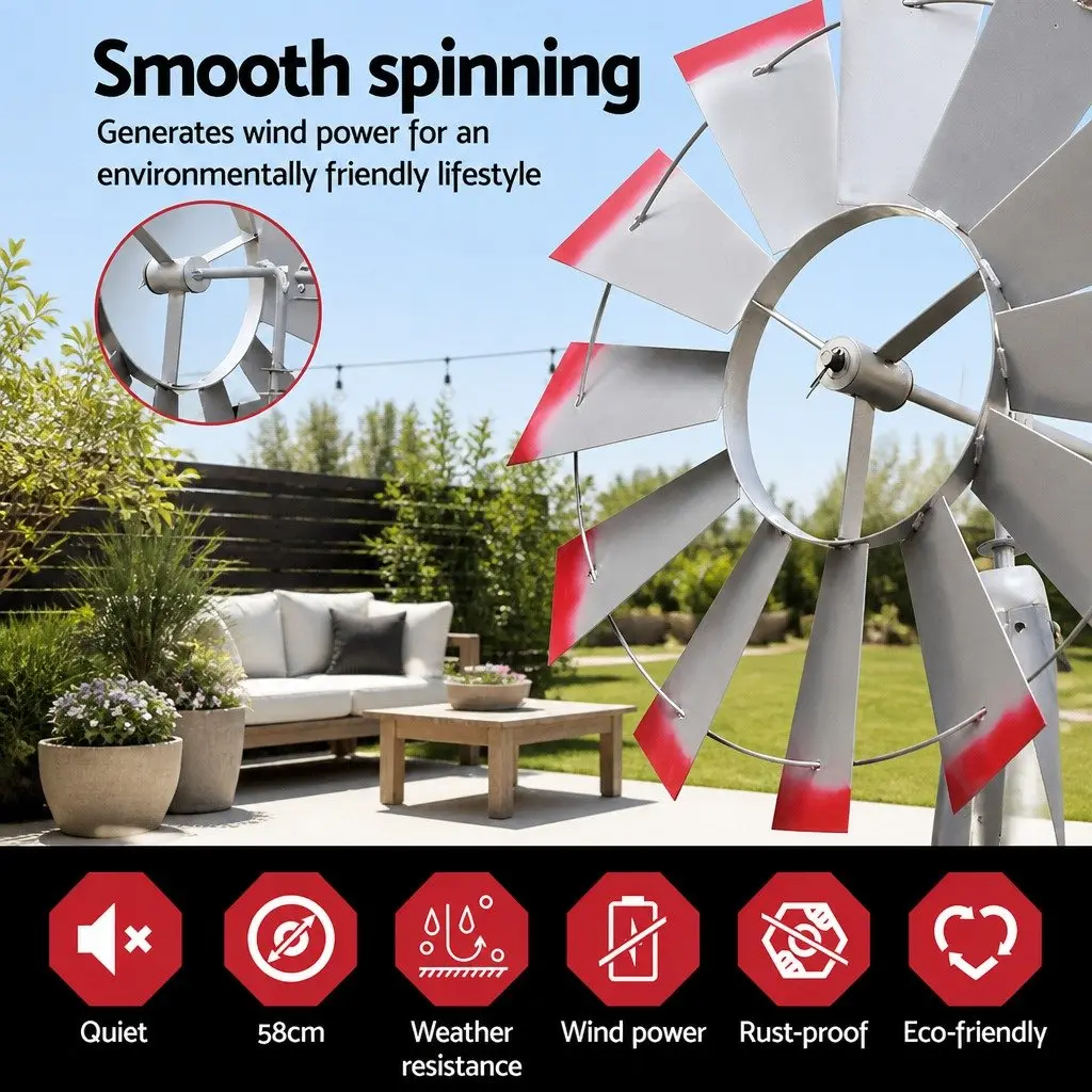 Garden Windmill 4FT Metal Outdoor Decor Ornament Weathervane 12 Blades