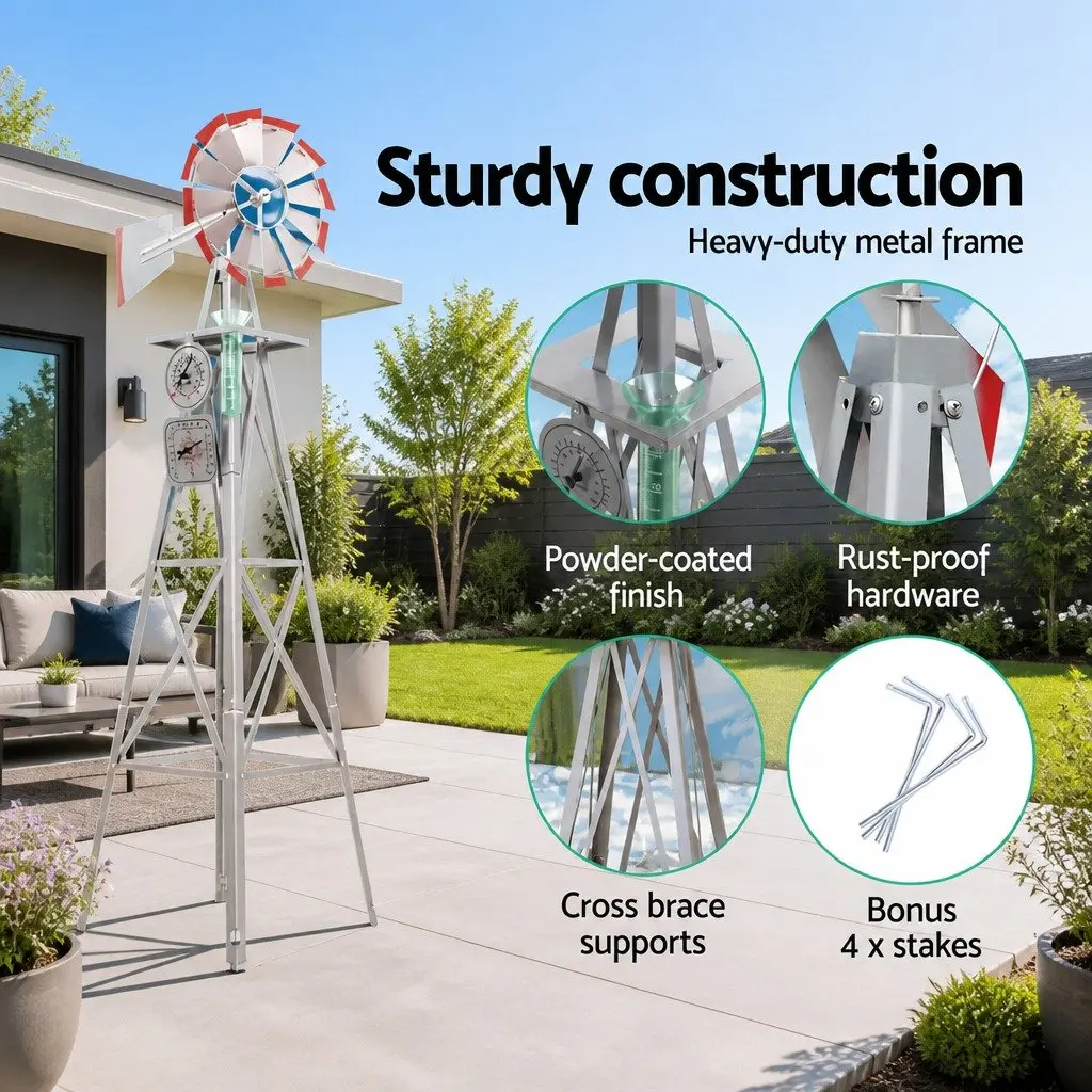 Garden Windmill 4FT Metal Outdoor Decor Ornament Weathervane 12 Blades