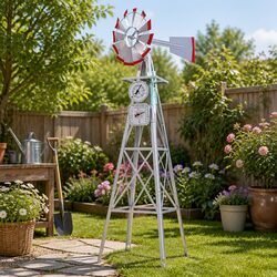 Garden Windmill 8FT Tall Metal Outdoor Ornamental Decoration Weathervane Wind