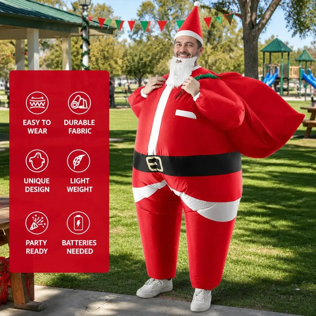 Inflatable Santa Claus Costume Adult Unisex Water-Resistant Polyester 138 x 56 x 143 cm