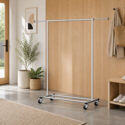 Clothes Rack Airer Rail Coat Stand Adjustable Hanger Silver Extendable Rod