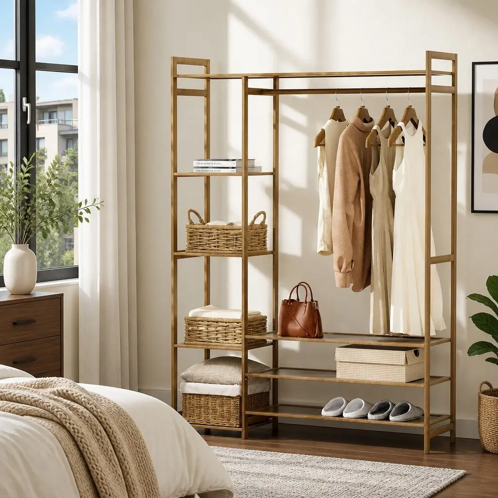 Clothes Rack Garment Airer with Adjustable Shelves Hanging Rail Coat Stand White