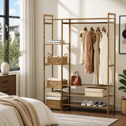 Clothes Rack Garment Airer with Adjustable Shelves Hanging Rail Coat Stand White