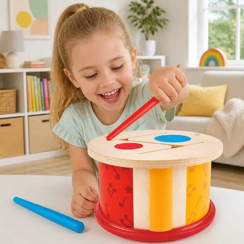 Double Sided Drum Wooden Toy Kids Musical Instrument Early Learning Rhythm Play