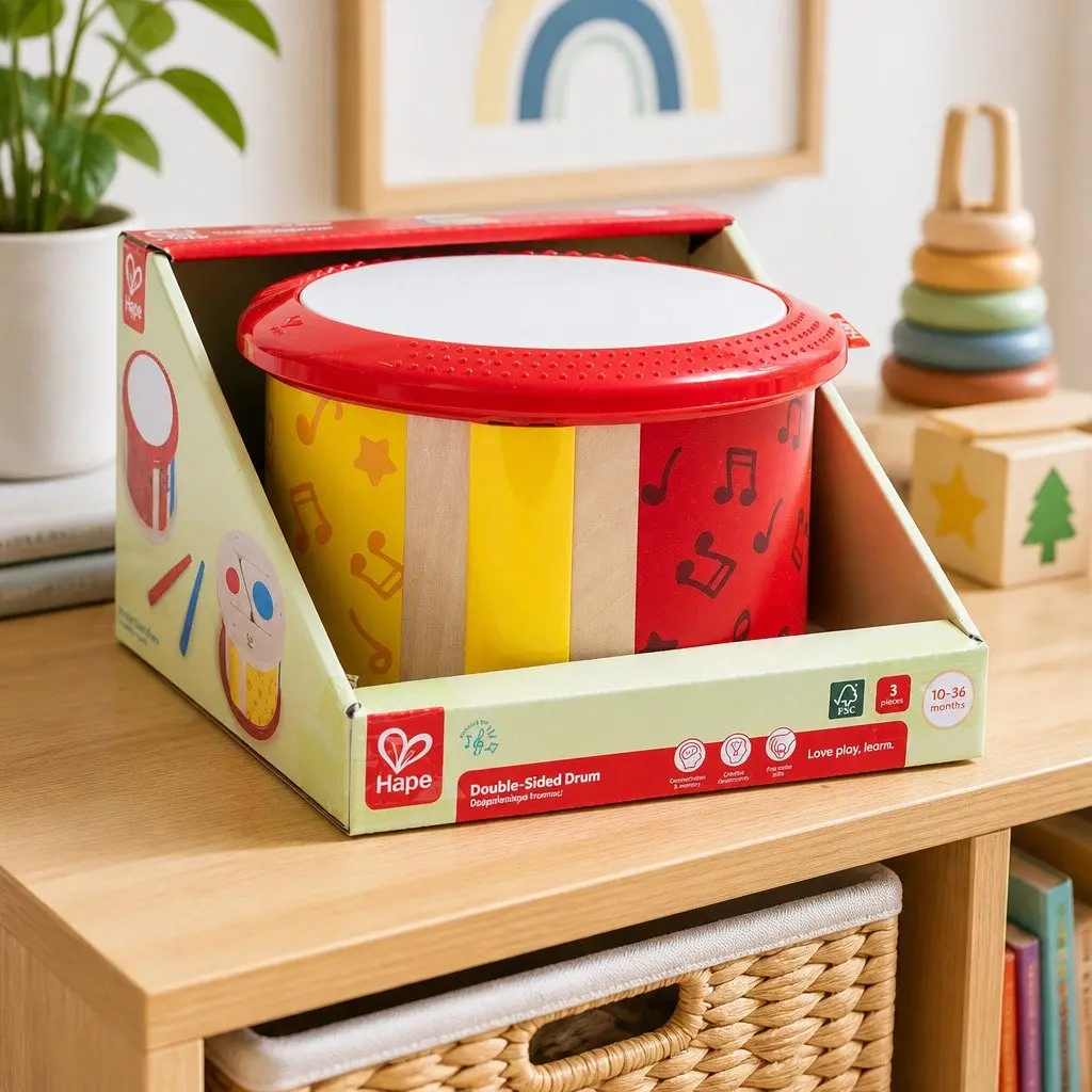 Double Sided Drum Wooden Toy Kids Musical Instrument Early Learning Rhythm Play