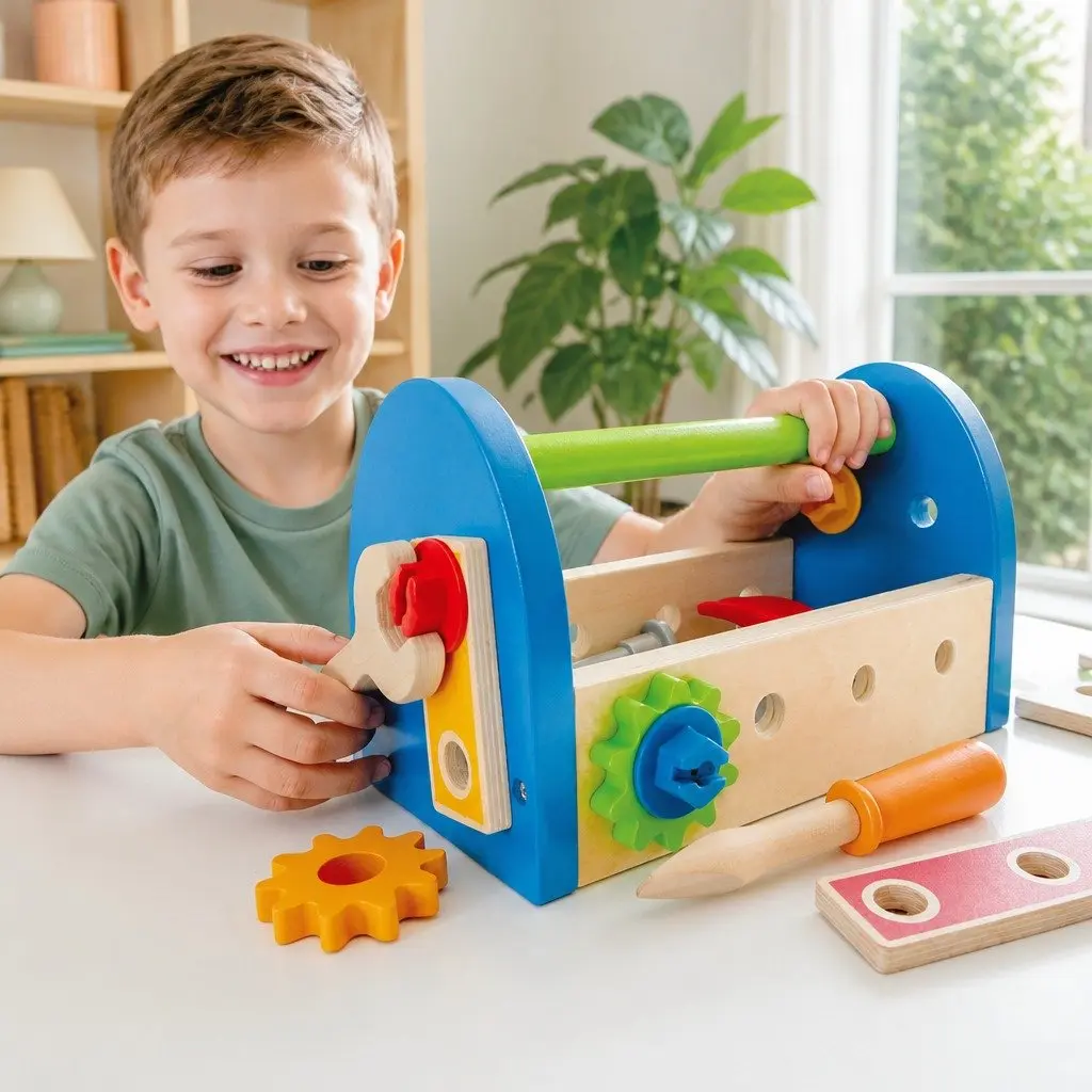 Kids Wooden Tool Box Set Educational Construction Toy 17 Piece