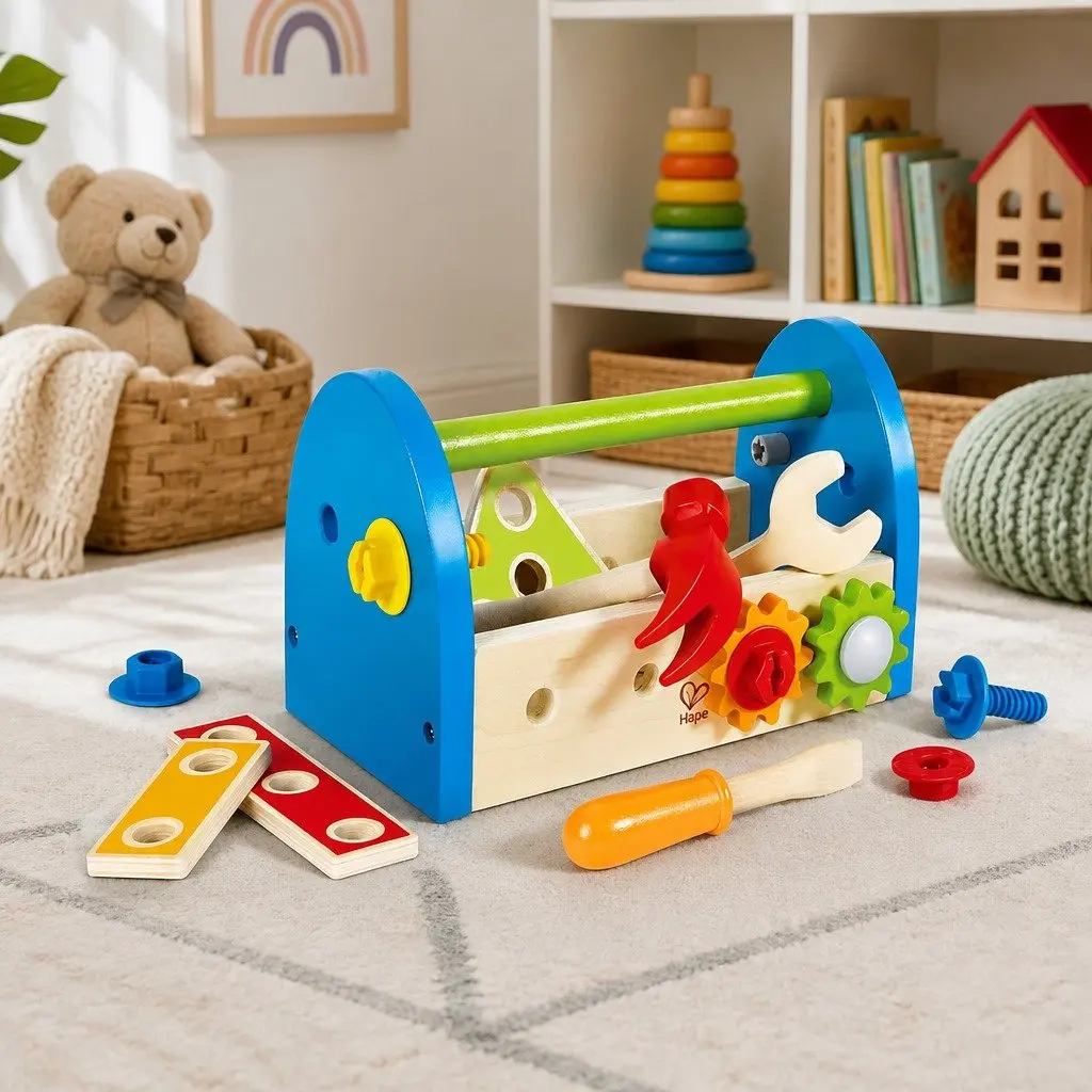 Kids Wooden Tool Box Set Educational Construction Toy 17 Piece