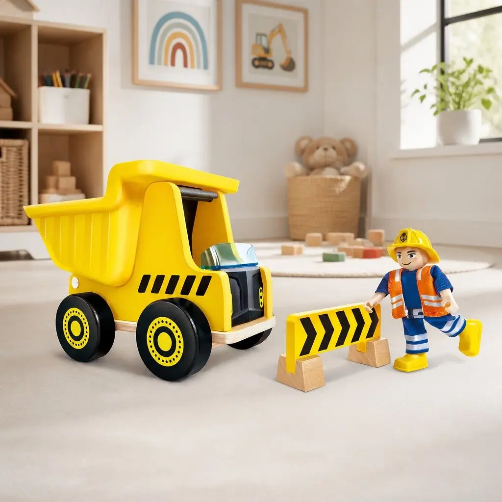 Wooden Construction Dump Truck Toy Tilting Bed Size
