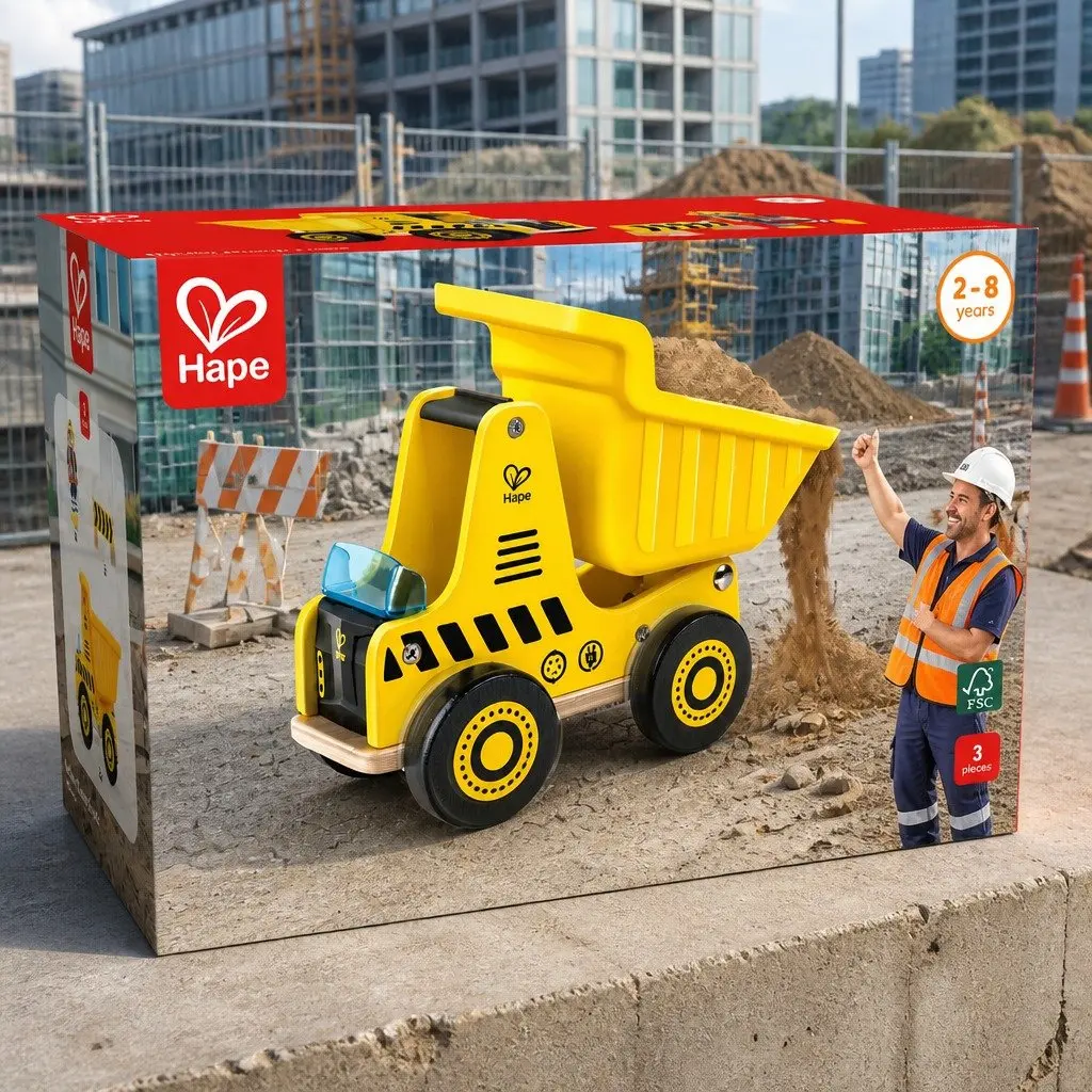 Wooden Construction Dump Truck Toy Tilting Bed Size