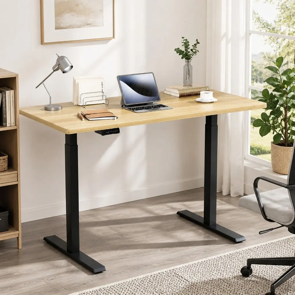 Height Adjustable Dual Motor Office Desk Frame 140cm Oak Finish