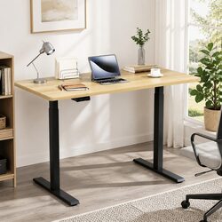 Motorised Standing Desk Dual Motor Height Adjustable Frame Oak Desktop 140cm