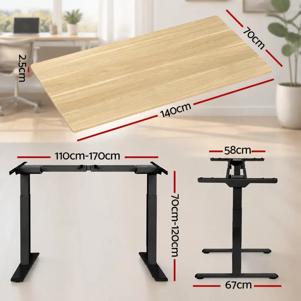 Height Adjustable Dual Motor Office Desk Frame 140cm Oak Finish