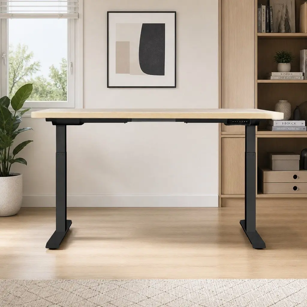 Height Adjustable Dual Motor Office Desk Frame 140cm Oak Finish