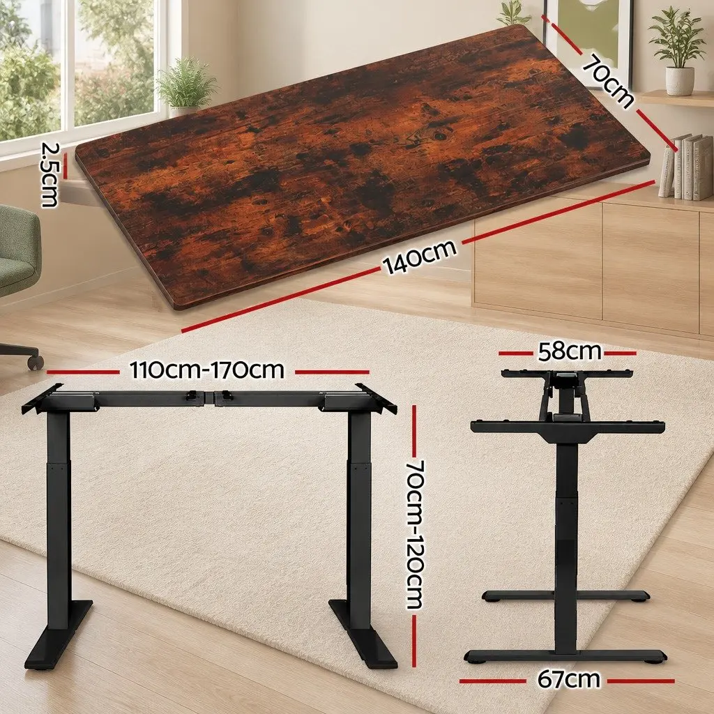 Dual Motor Height Adjustable Frame Office Desk Rustic Brown 140cm Motorised
