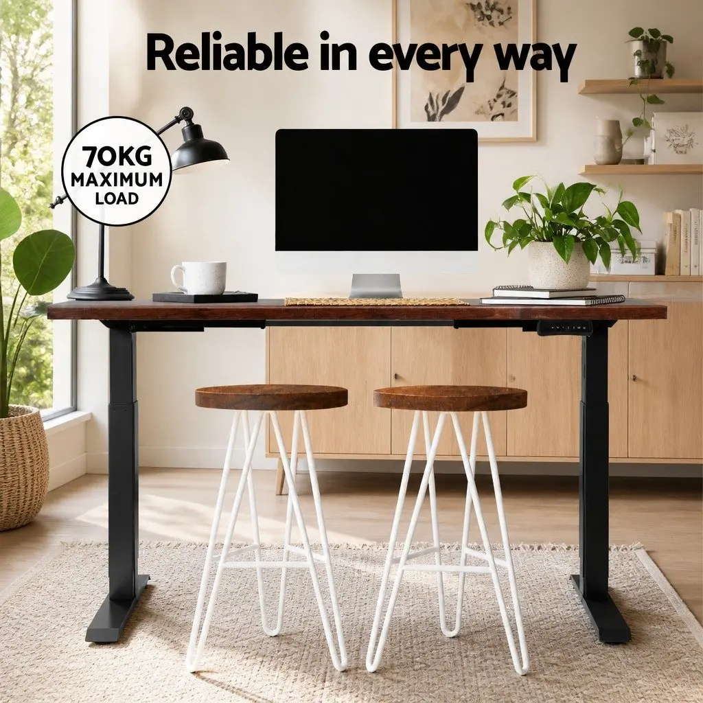 Dual Motor Height Adjustable Frame Office Desk Rustic Brown 140cm Motorised