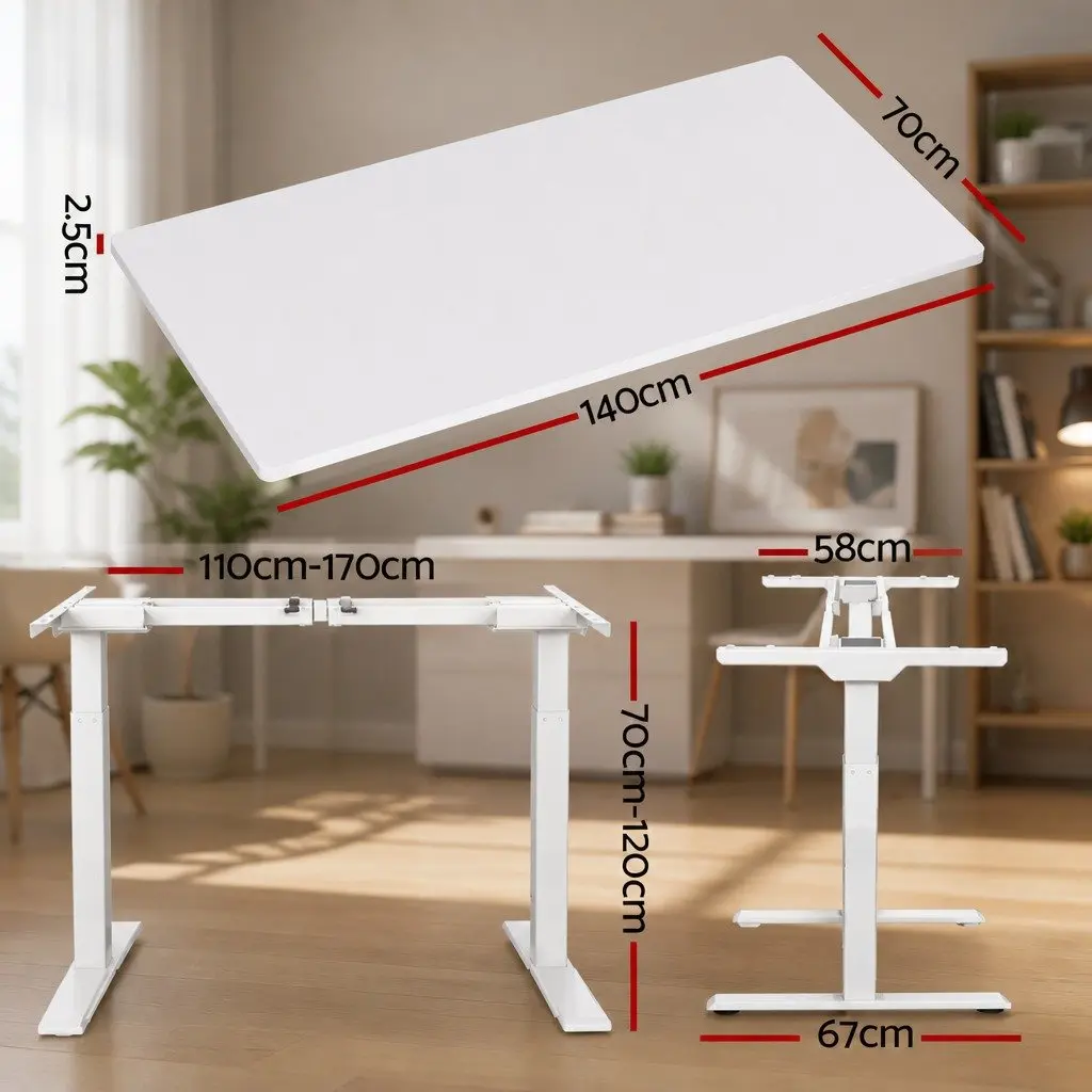 Motorised Standing Desk Dual Motor Height Adjustable Frame White 140cm Office