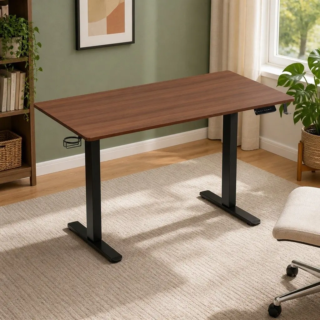 Electric Standing Desk Dual Motor Height Adjustable Walnut 140cm