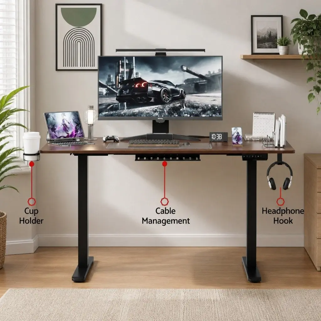 Electric Standing Desk Dual Motor Height Adjustable Walnut 140cm