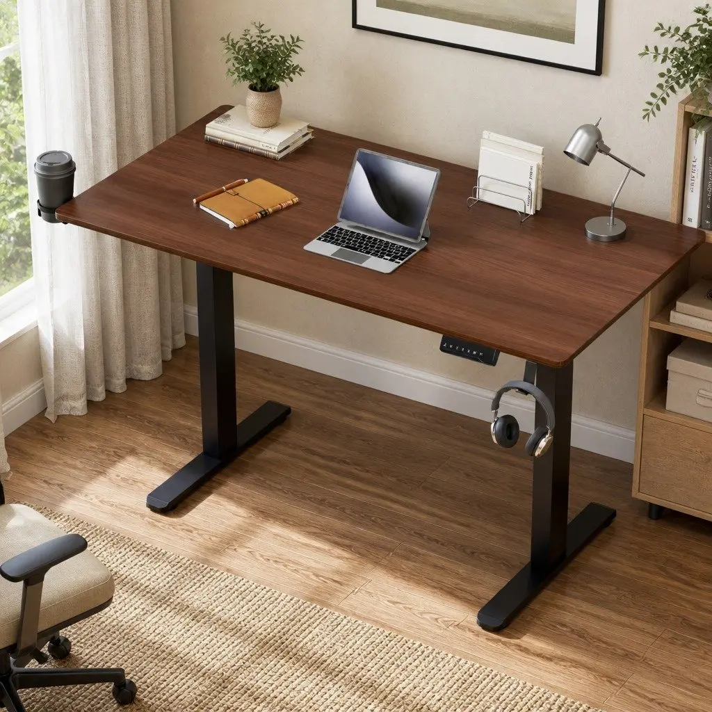 Electric Standing Desk Dual Motor Height Adjustable Walnut 140cm