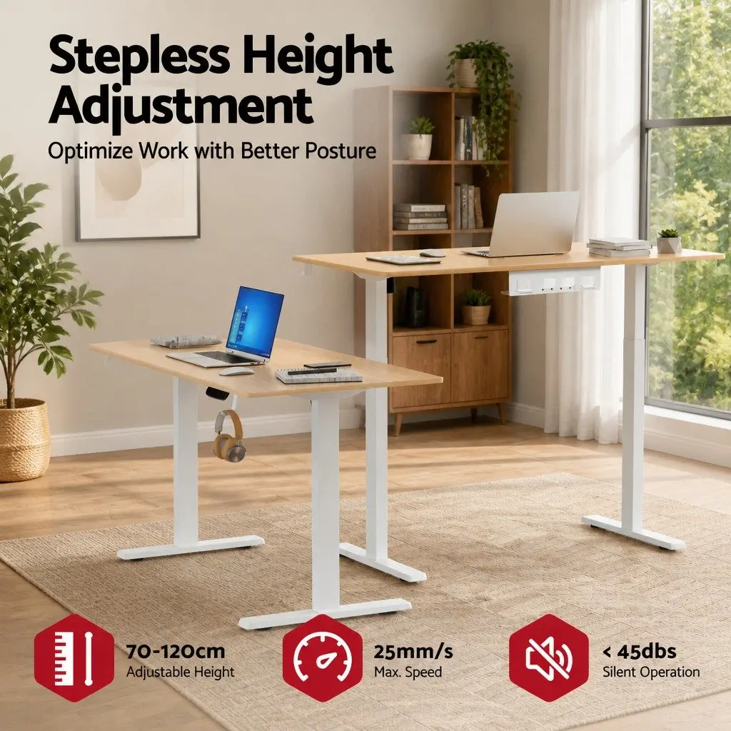 Height Adjustable Electric Sit Stand Desk with Touch Control Oak 140CM