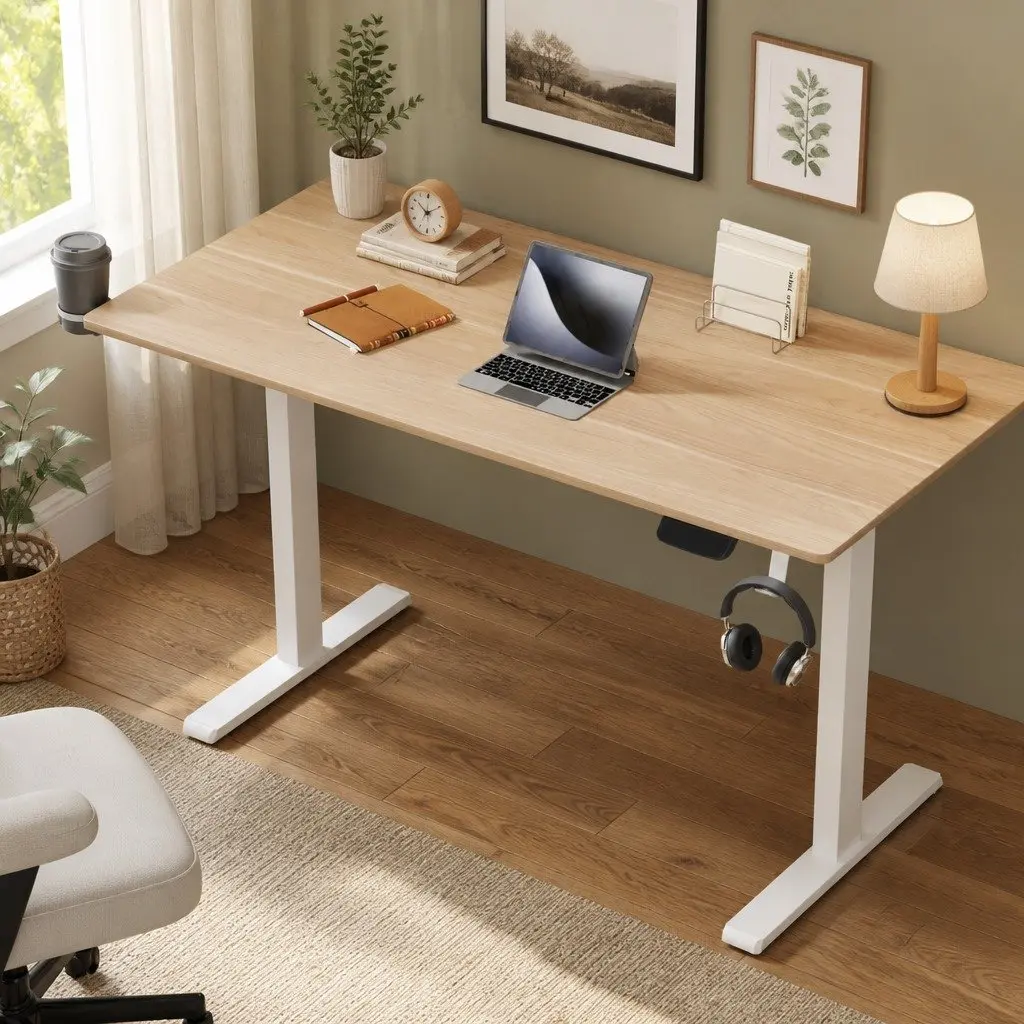 Height Adjustable Electric Sit Stand Desk with Touch Control Oak 140CM