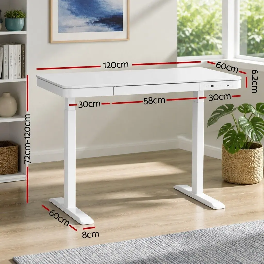 Electric Standing Desk Motorised Height Adjustable with Drawer 120cm