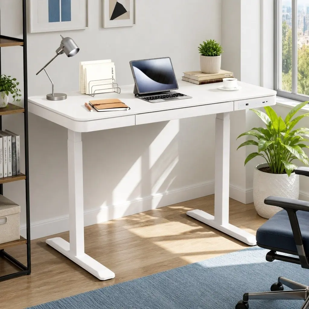 Electric Standing Desk Motorised Height Adjustable with Drawer 120cm