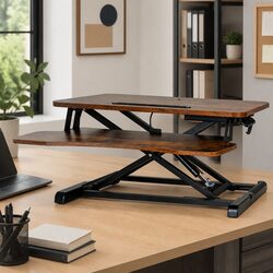 Standing Desk Riser Height Adjustable 2-Tier Keyboard Tray Sit Stand Brown 80CM