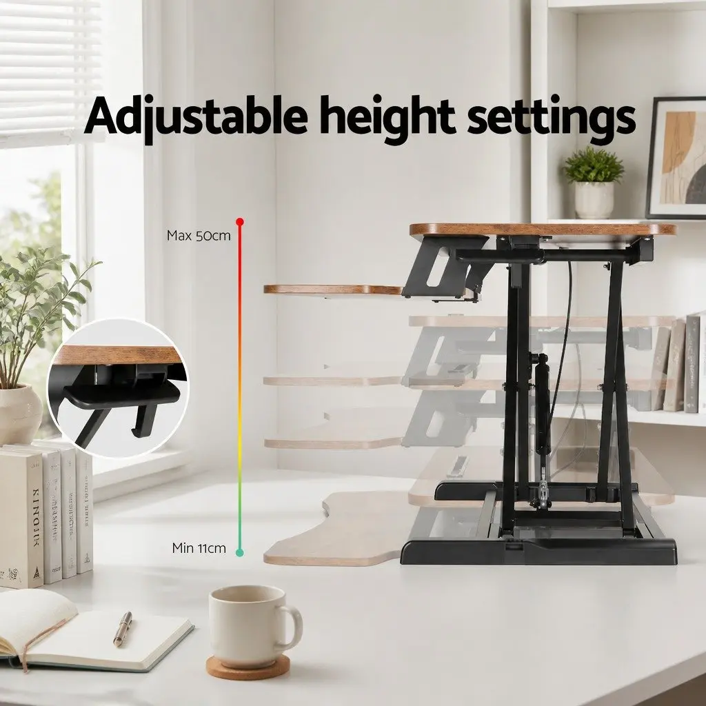 Standing Desk Riser Height Adjustable 2-Tier Keyboard Tray Rustic Brown 80CM