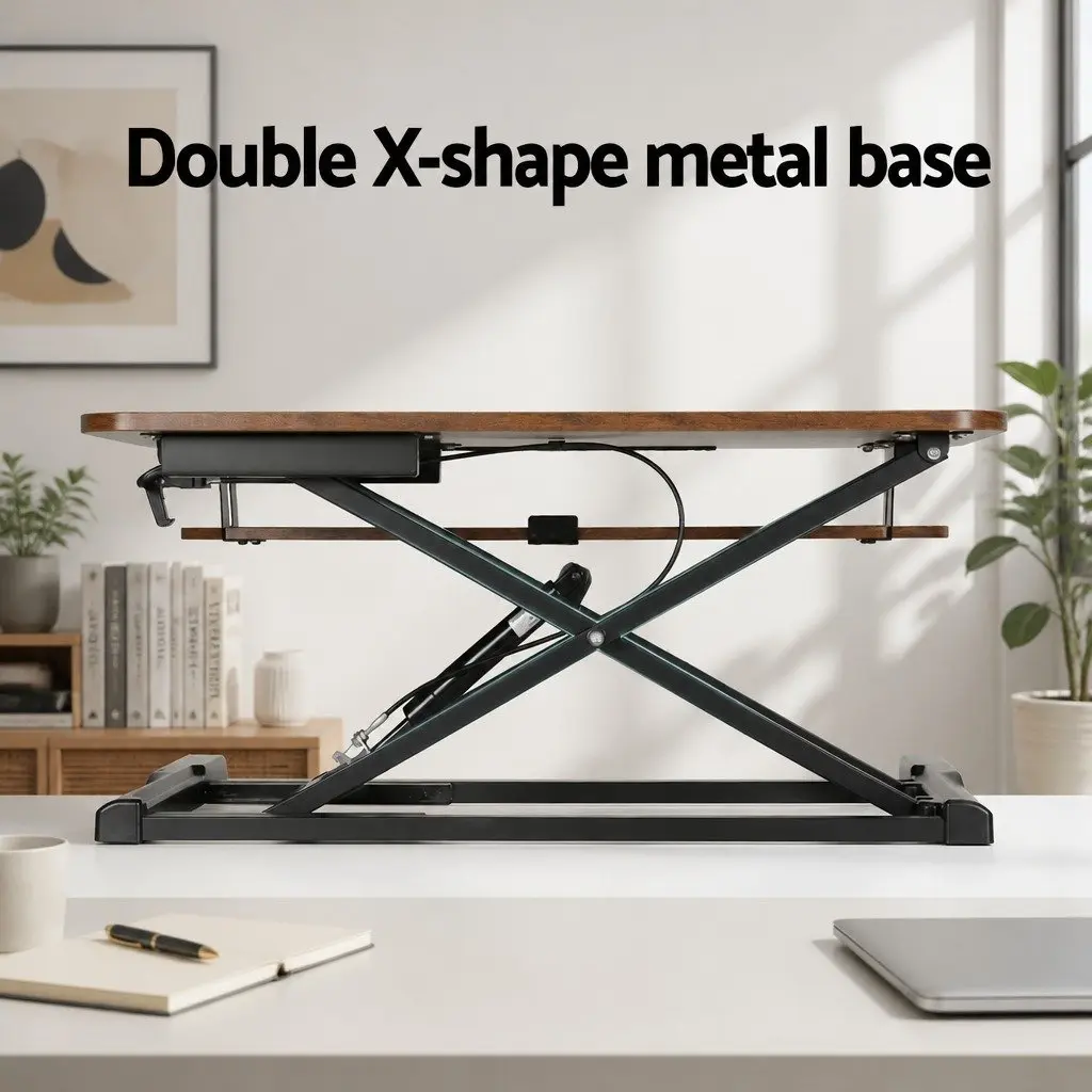 Standing Desk Riser Height Adjustable 2-Tier Keyboard Tray Rustic Brown 80CM