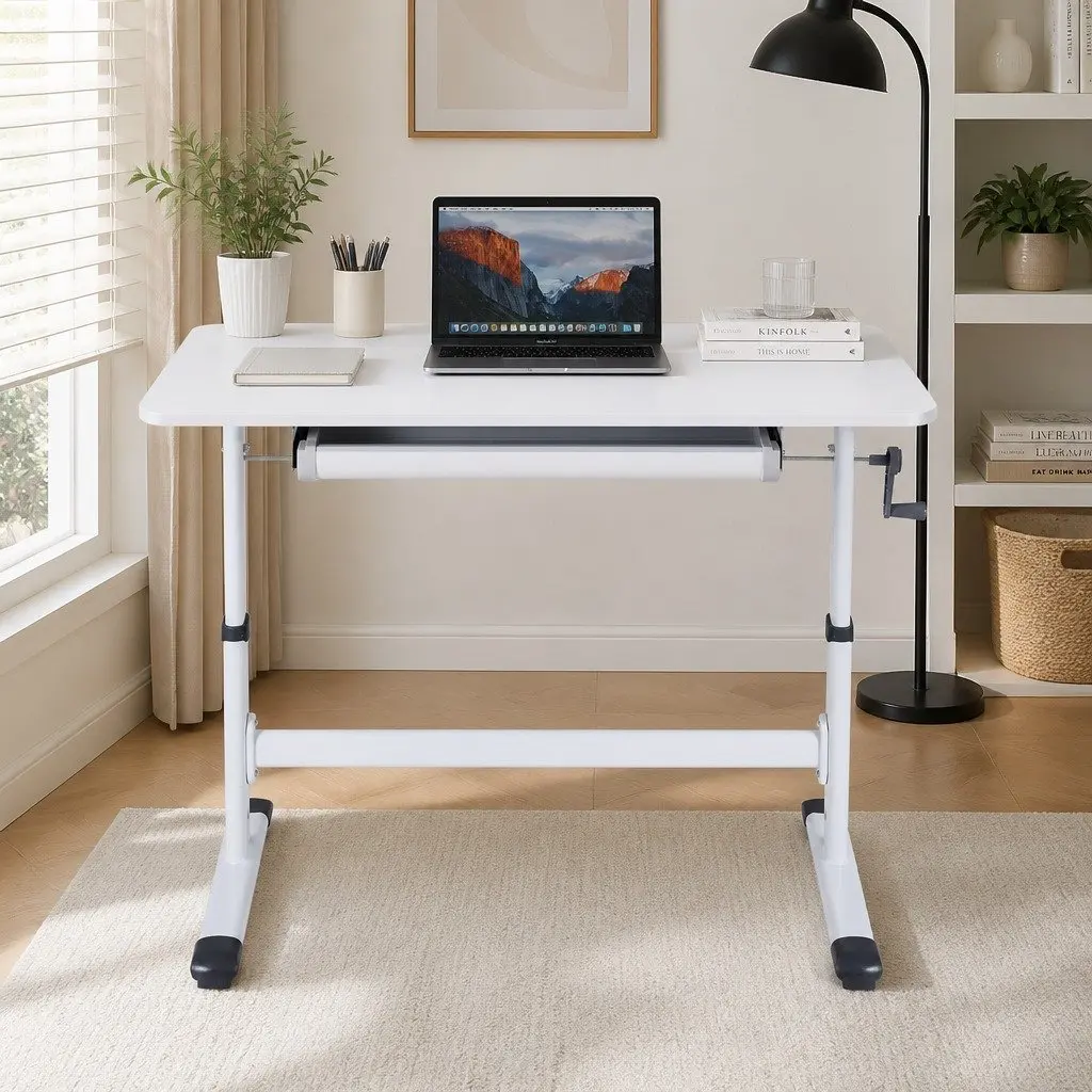 Height Adjustable Standing Desk White 100CM Compact Workstation