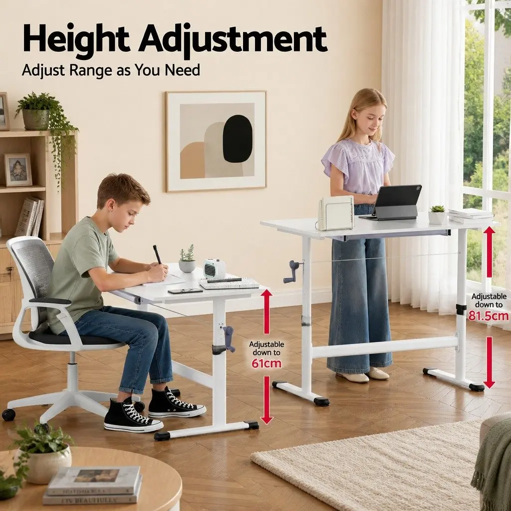 Height Adjustable Standing Desk White 100CM Compact Workstation