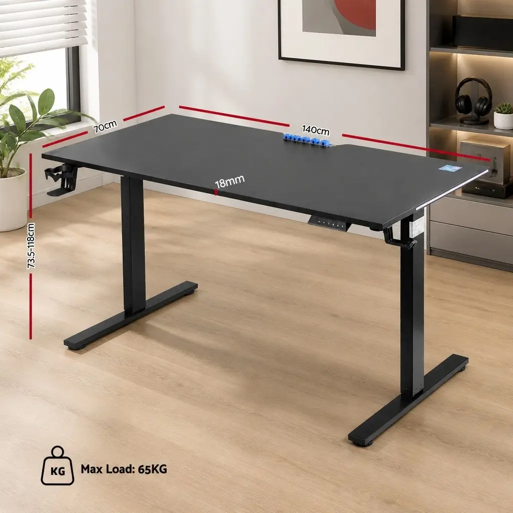 Electric Standing Desk Height Adjustable Gaming Office Desk 140cm Black Memory