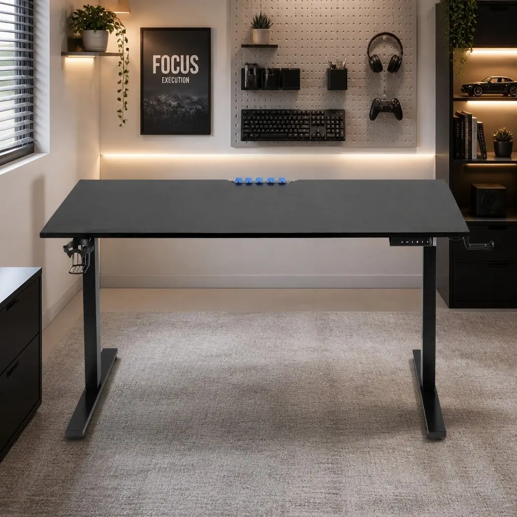 Electric Standing Desk Height Adjustable Gaming Office Desk 140cm Black Memory