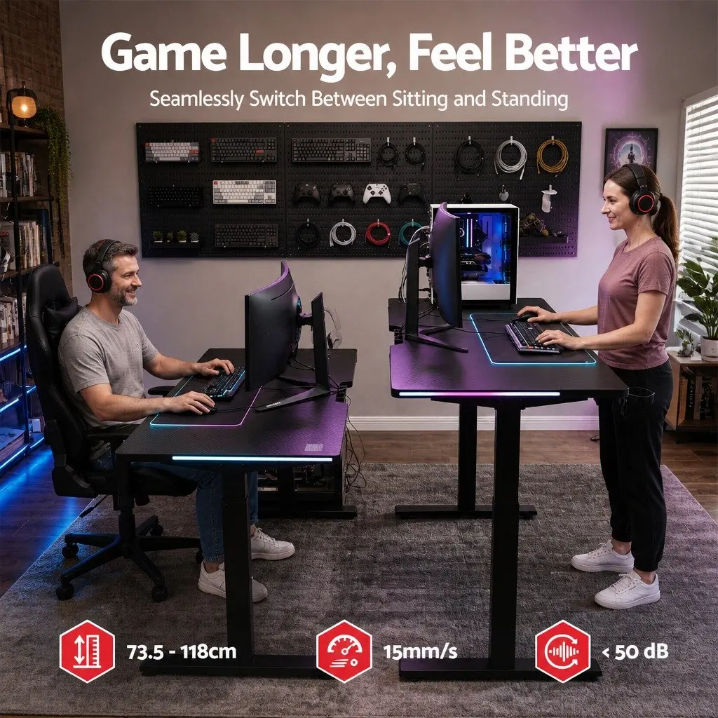 Electric Standing Desk Height Adjustable Gaming Office Desk 140cm Black Memory