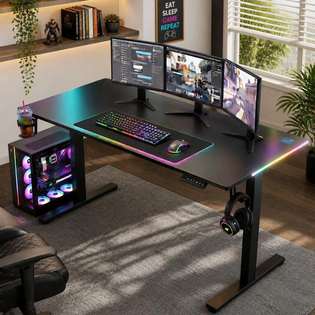 Electric Standing Desk Height Adjustable Gaming Office Desk 140cm Black Memory