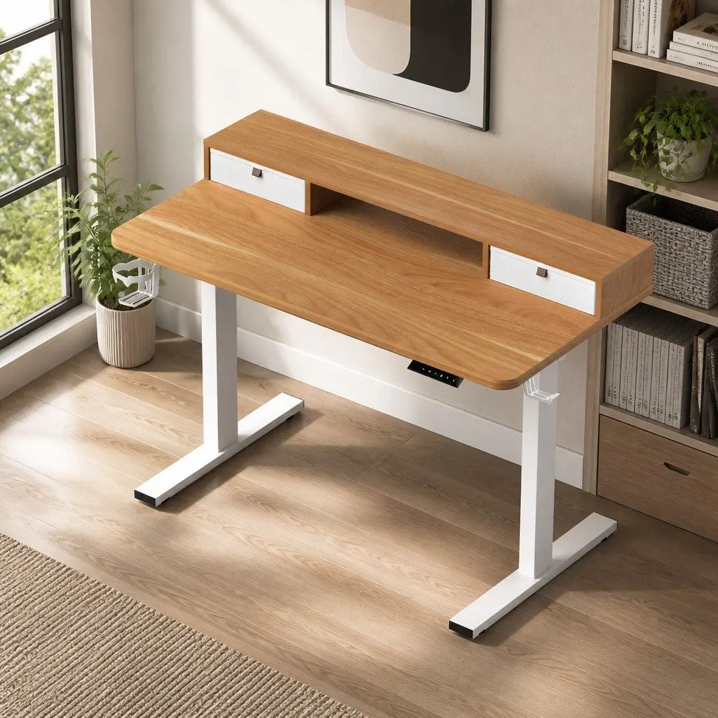Electric Standing Desk Height Adjustable Motorised White Oak 120 x 60 cm