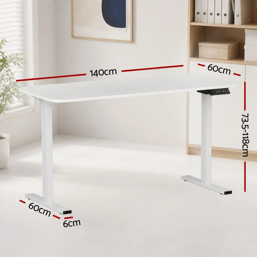 Adjustable Electric Desk White 140cm Motorised Height Control Home Office