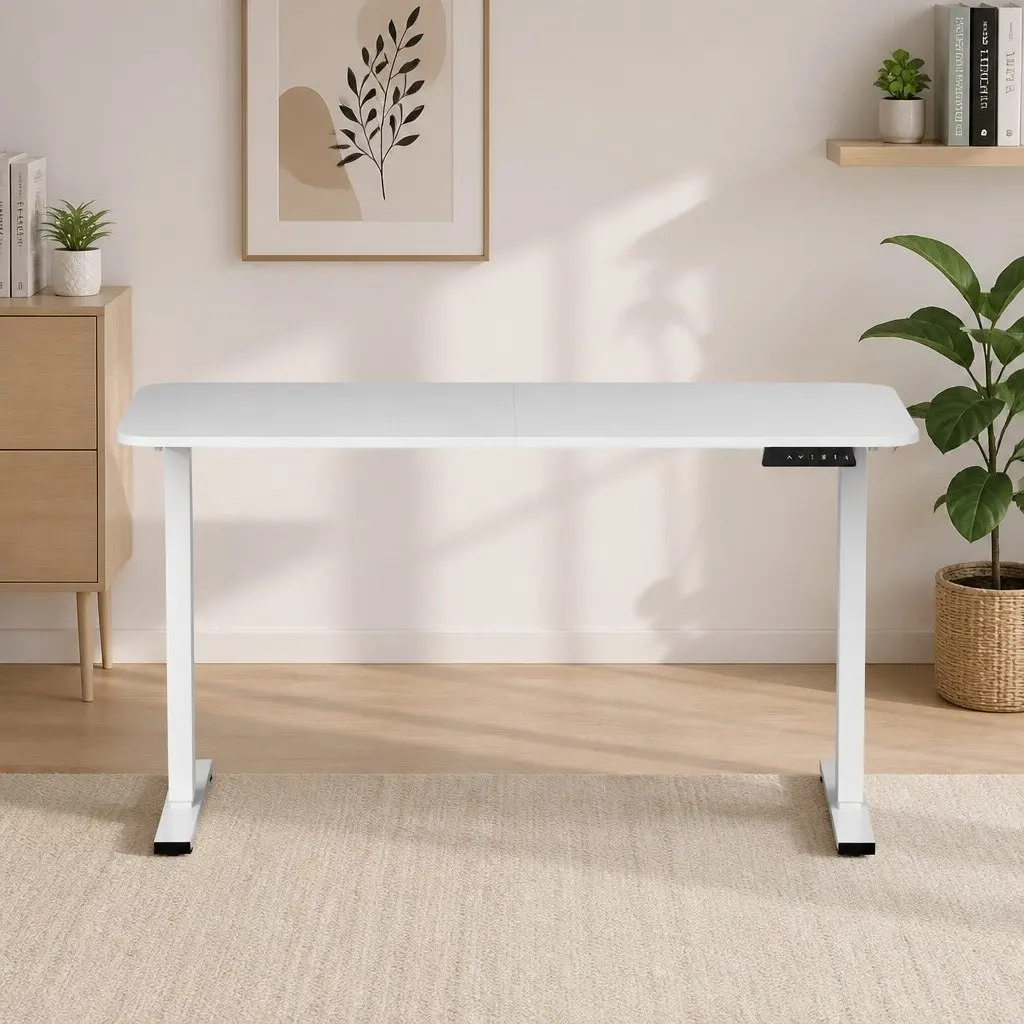 Adjustable Electric Desk White 140cm Motorised Height Control Home Office
